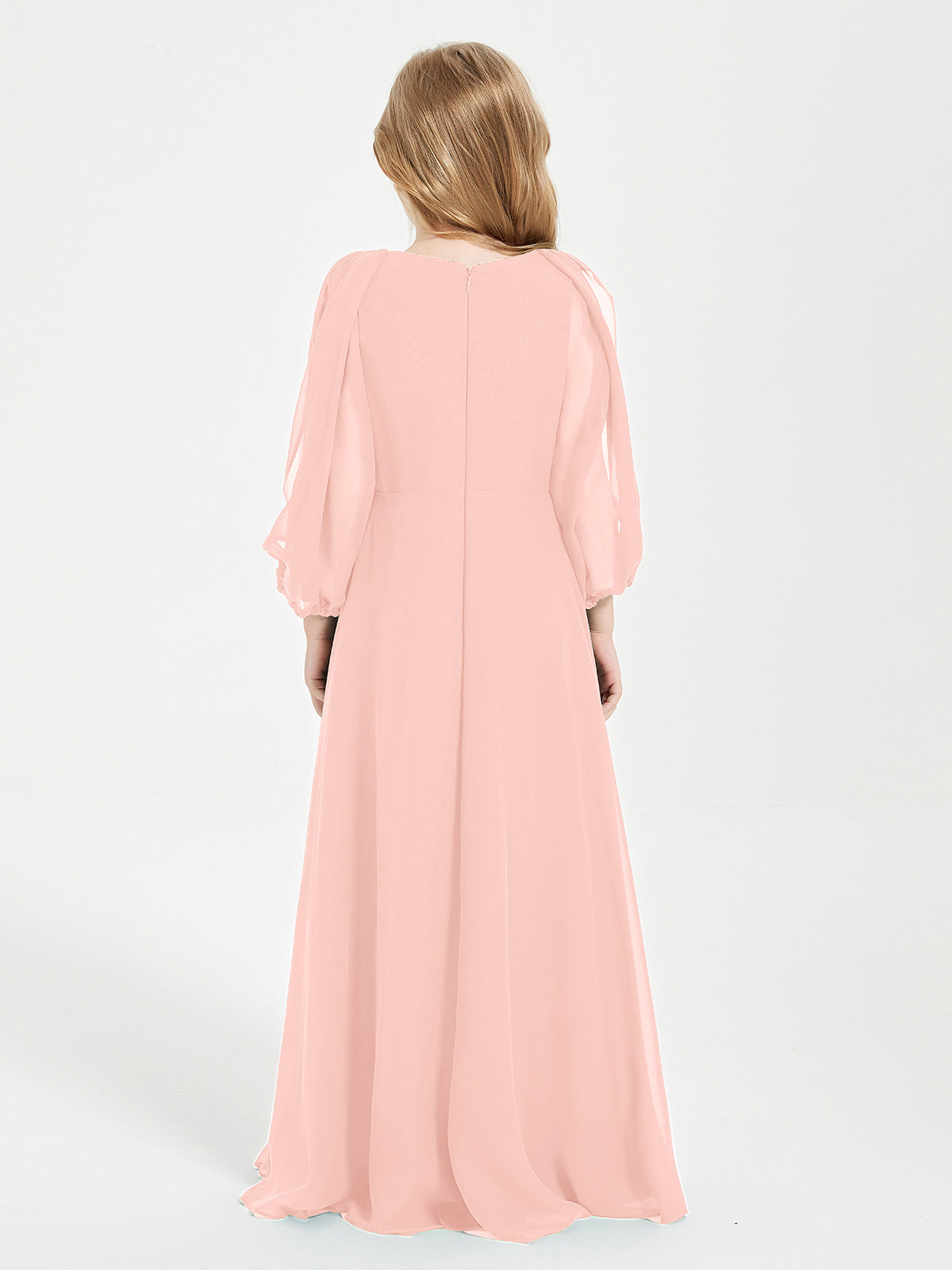 Modest Long Sleeved Junior Bridesmaid Gowns Coral